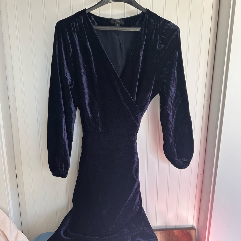 J. Crew Velvet Long Sleeve Dress in Rich Navy